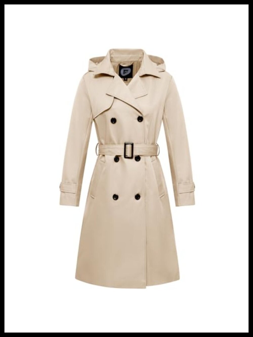 Women's Long Waterproof Trench Coat Double Breasted Belted Detachable Hood